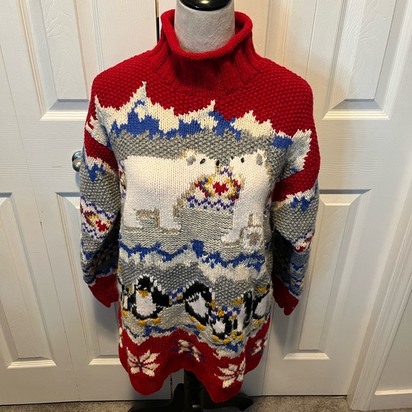 Hand Knit Metropolitan Other - Hand Knit Metropolitan Size M WoolRed and Gray Polar Bear Sweater